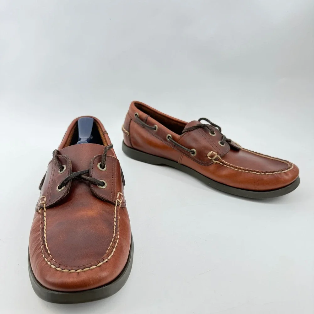 L.L. Bean Boat Shoes Mens 9D Brown Good Leather Casco Bay Handsewn Moc Toe